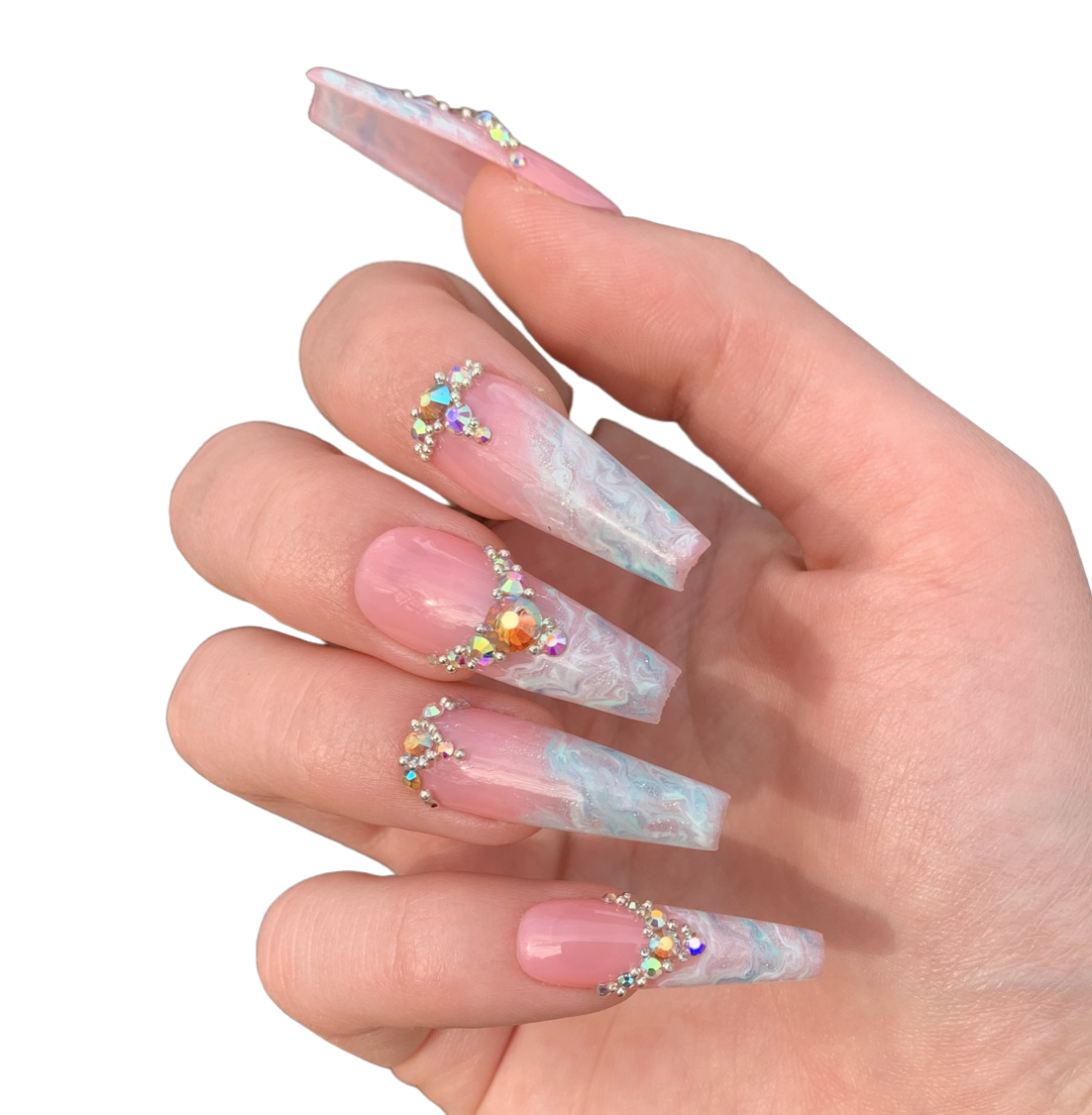 Ocean Waves & Rhinestones Re-usable Press-On Nails